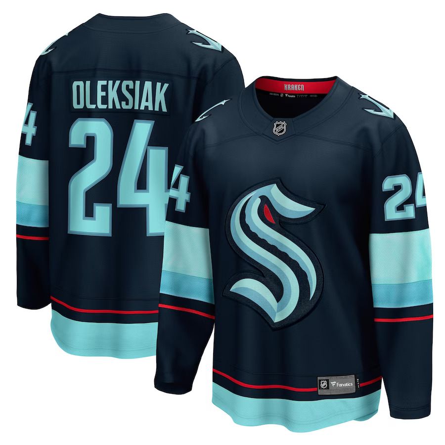 Men Seattle Kraken 24 Jamie Oleksiak Fanatics Branded Deep Sea Blue Home Breakaway Player NHL Jersey